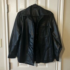 Black Leather Shacket Jacket